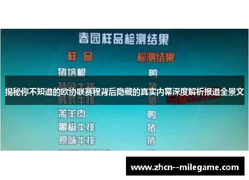 揭秘你不知道的欧协联赛程背后隐藏的真实内幕深度解析报道全景文